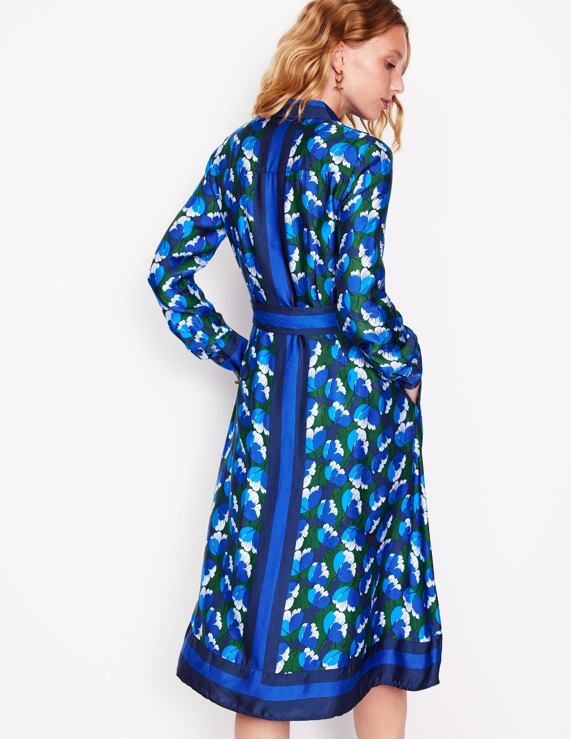 Kate Satin Shirt Dress-French Navy, Tulip Valley - Image 3