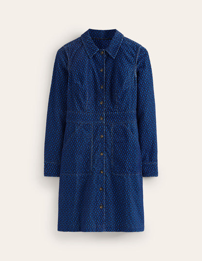 Flora Cord Shirt Dress-Blue, Diamond Trellis