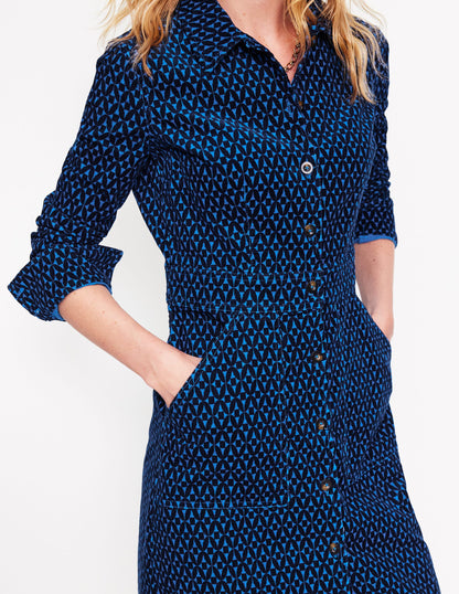 Flora Cord Shirt Dress-Blue, Diamond Trellis