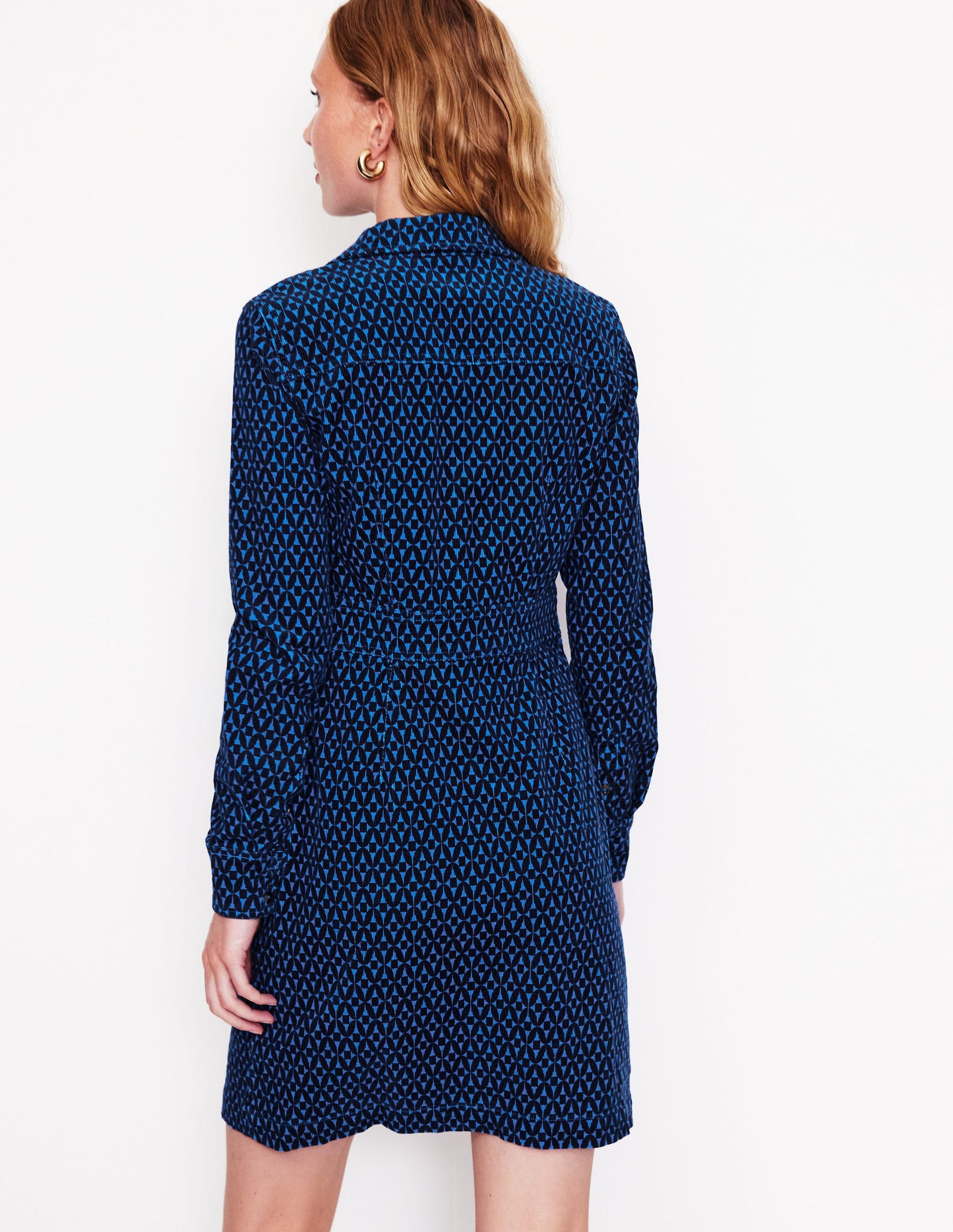 Flora Cord Shirt Dress-Blue, Diamond Trellis