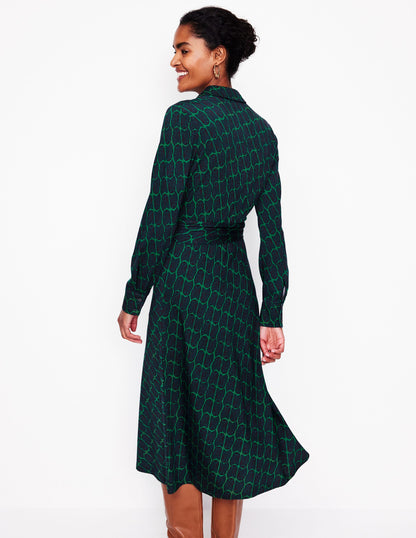 Laura Jersey Midi Shirt Dress-Rich Emerald, Owl Stamp