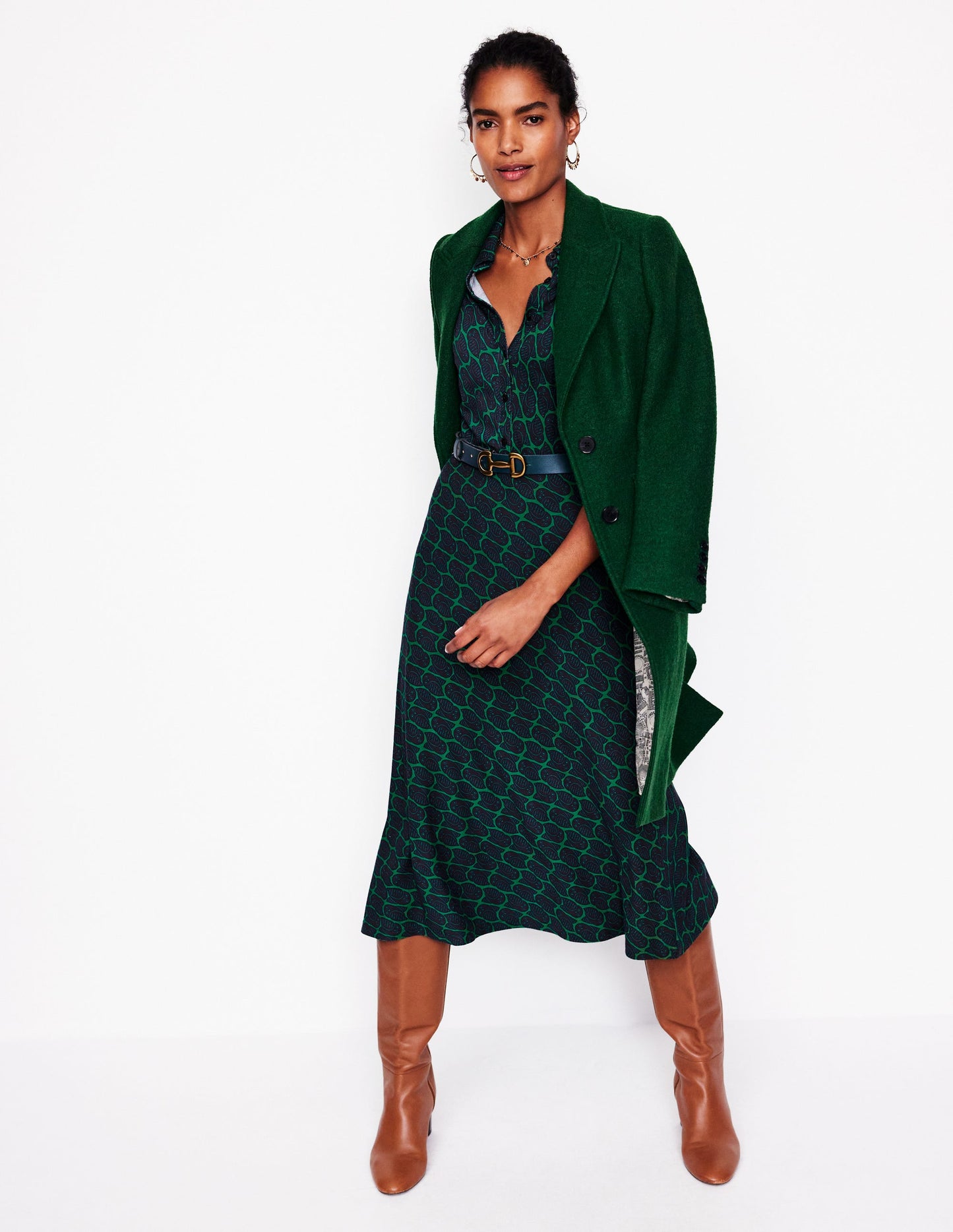 Laura Jersey Midi Shirt Dress-Rich Emerald, Owl Stamp