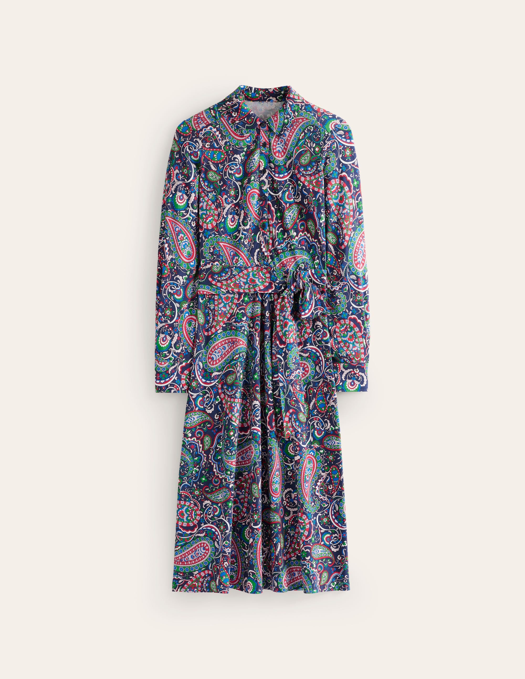 Laura Jersey Midi Shirt Dress-Navy, Paisley Paradise - Image 6