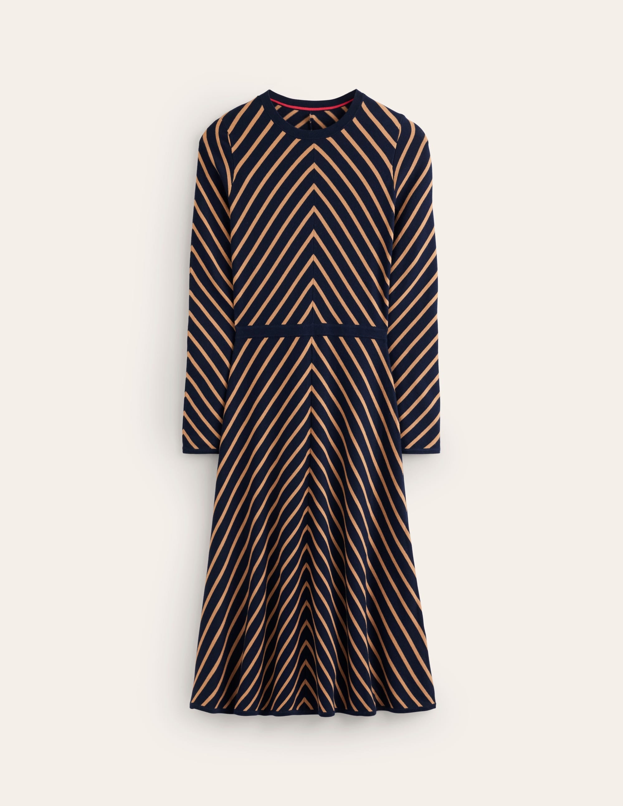 Maria Knitted Midi Dress-Navy, Camel Stripe - Image 5