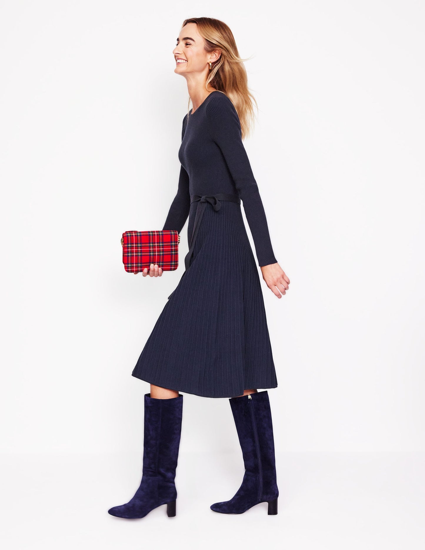 Lola Knitted Midi Dress-Navy, Black Plated