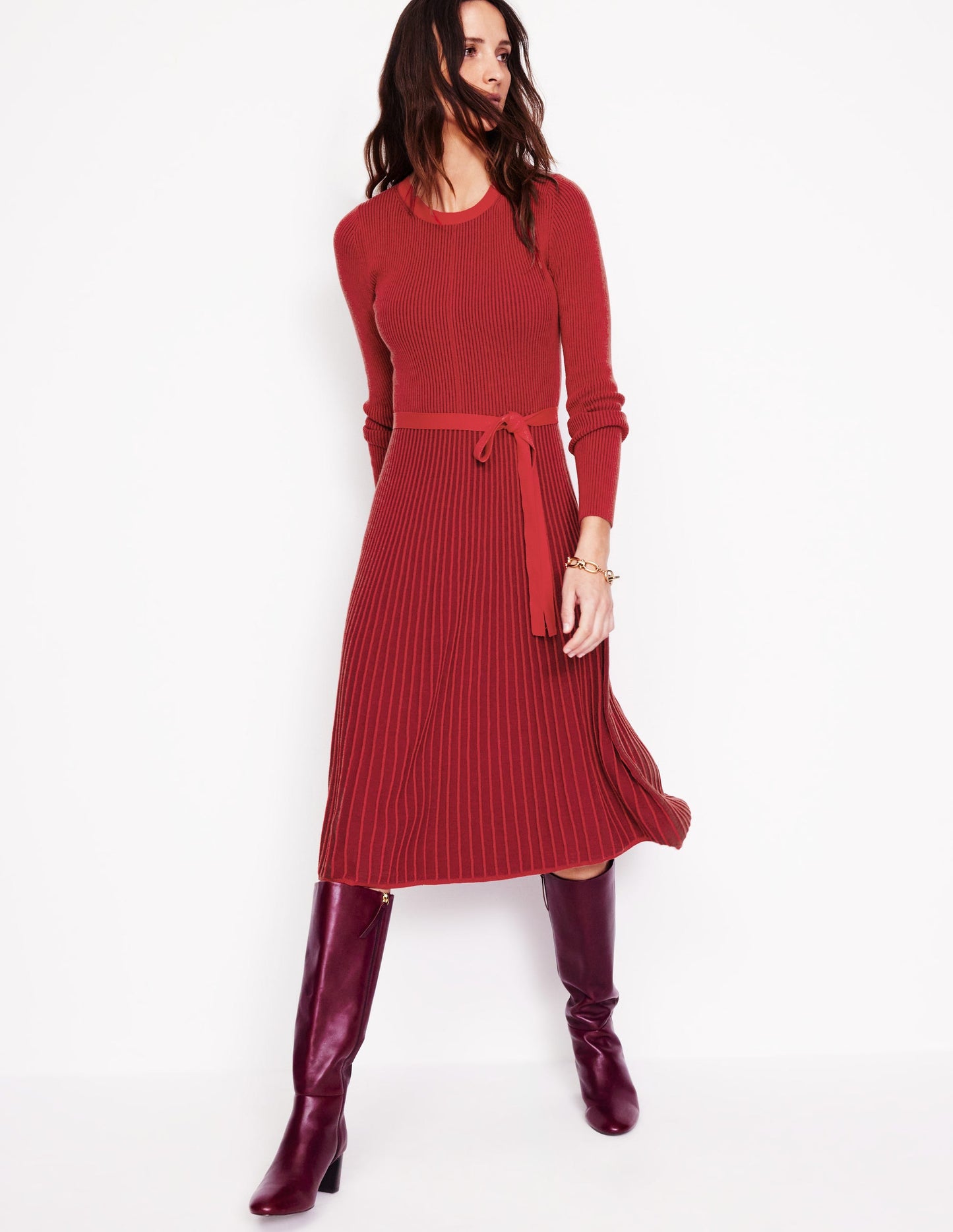 Lola Knitted Midi Dress-Rouge, Cherry Plated