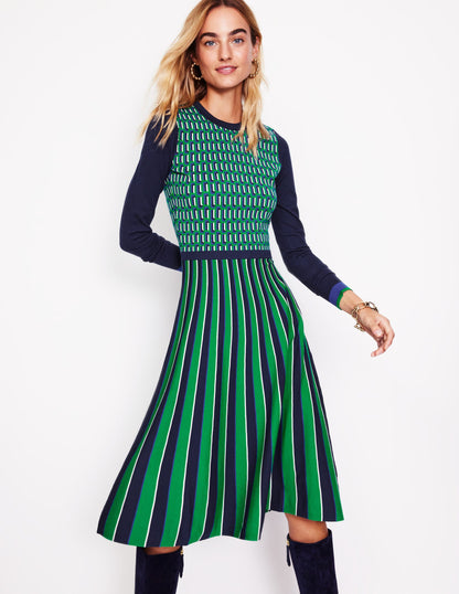 Maria Jacquard Knitted Dress-Rich Emerald, Jacquard