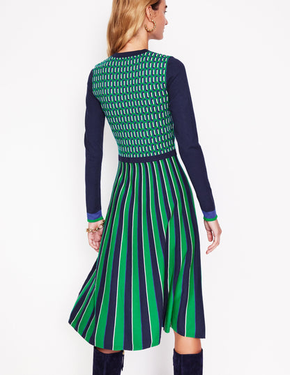 Maria Jacquard Knitted Dress-Rich Emerald, Jacquard