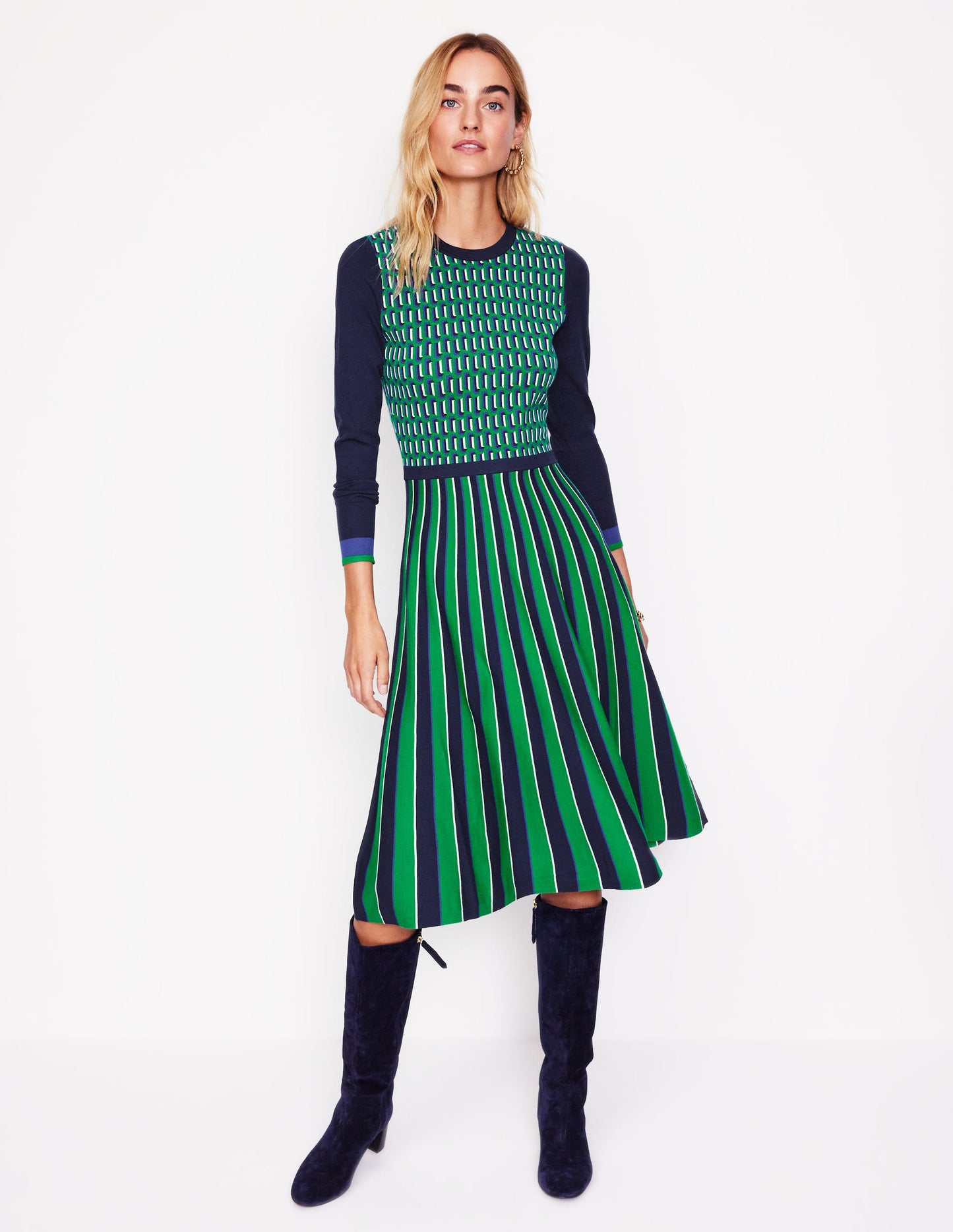 Maria Jacquard Knitted Dress-Rich Emerald, Jacquard