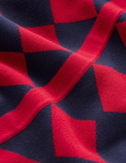 Maria Jacquard Knitted Dress-Red and Navy Argyle