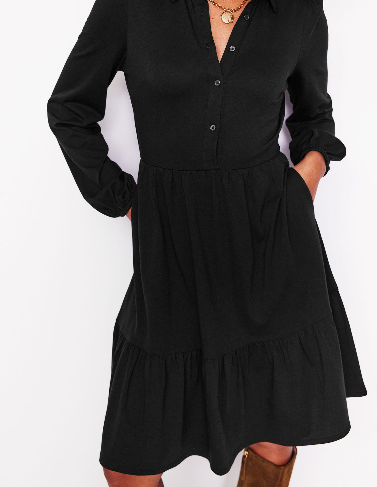 Jemima Tiered Jersey Dress-Black - Image 2