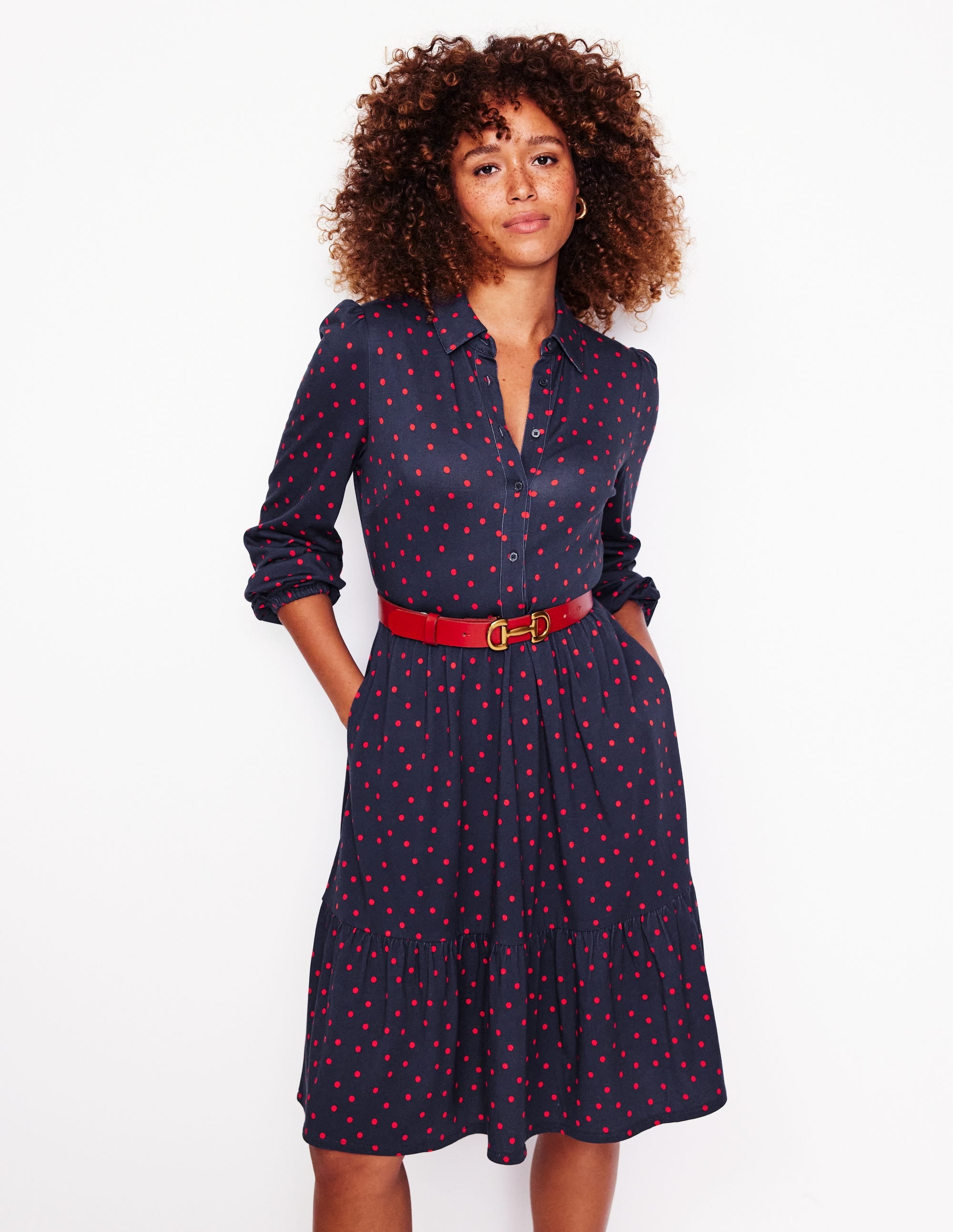 Jemima Tiered Jersey Dress-Rouge, Sparse Spot - Image 1