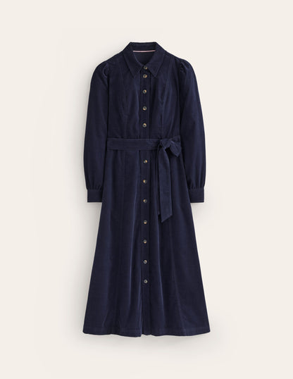 Aubrey Cord Midi Shirt Dress-Navy