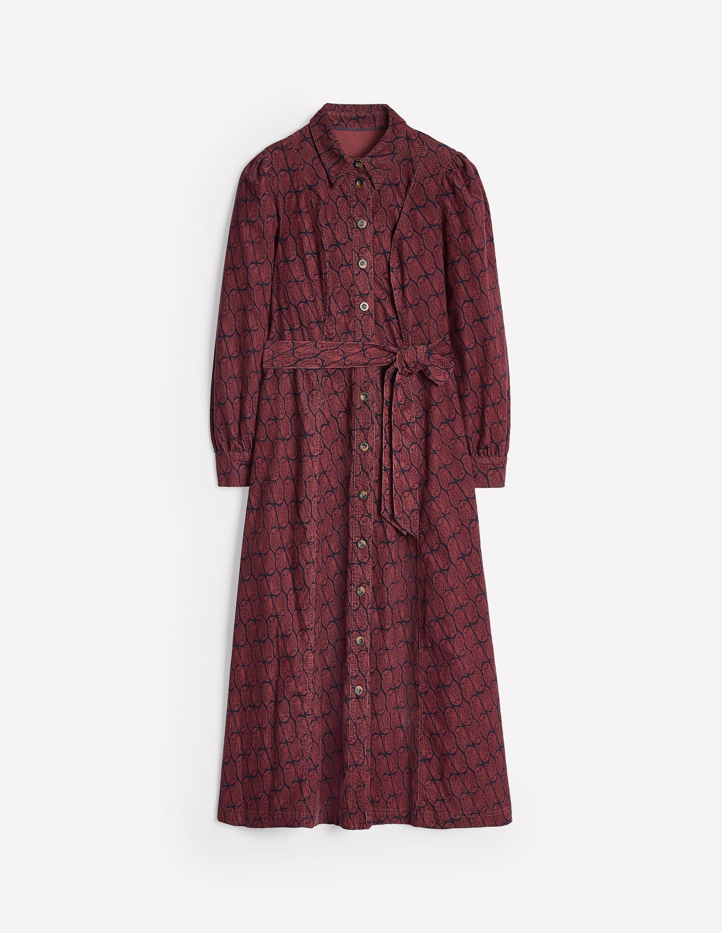 Aubrey Cord Midi Shirt Dress-Chestnut, Owl Stamp