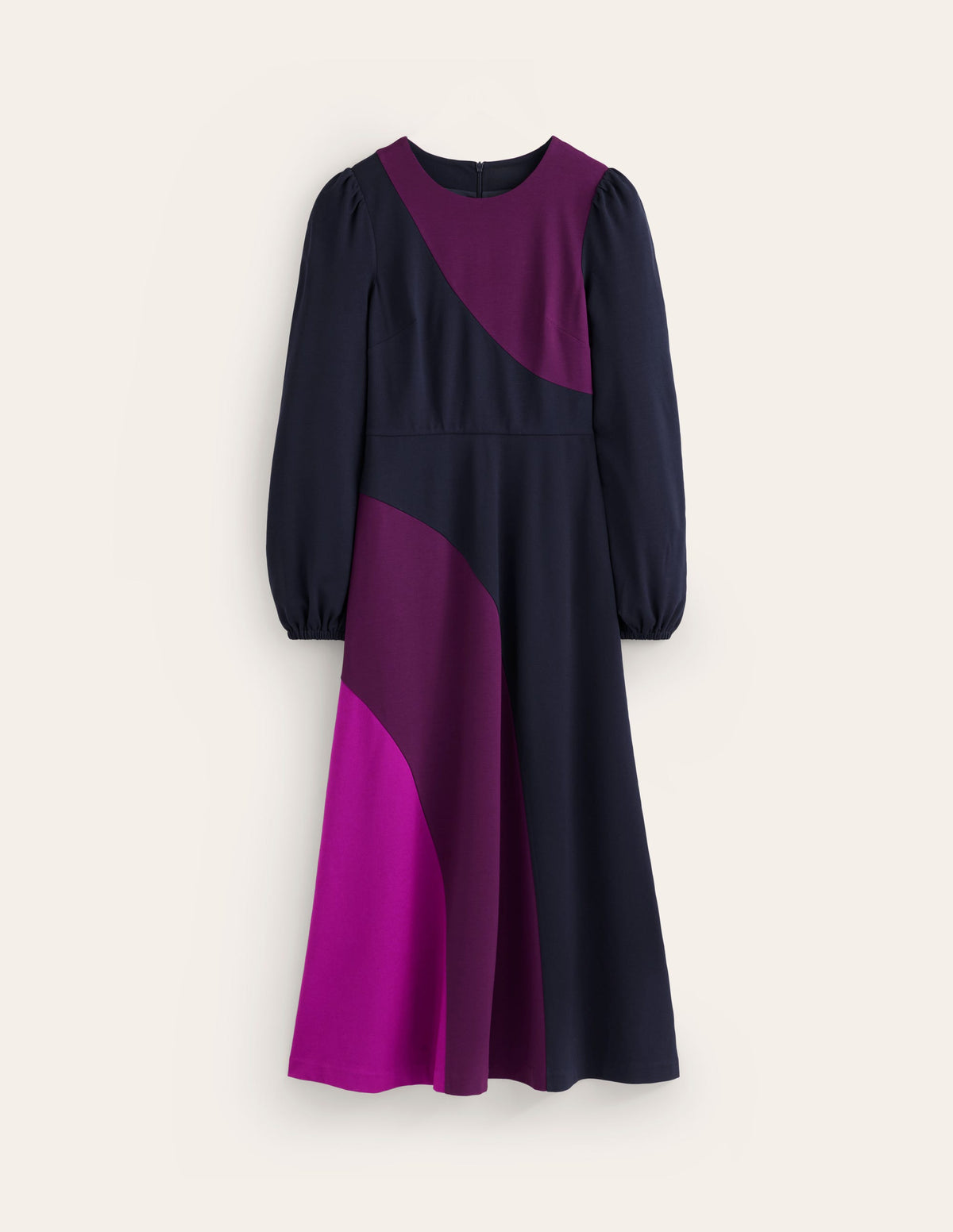 Crew Neck Ponte Dress-Navy, Damson Colourblock - Image 6