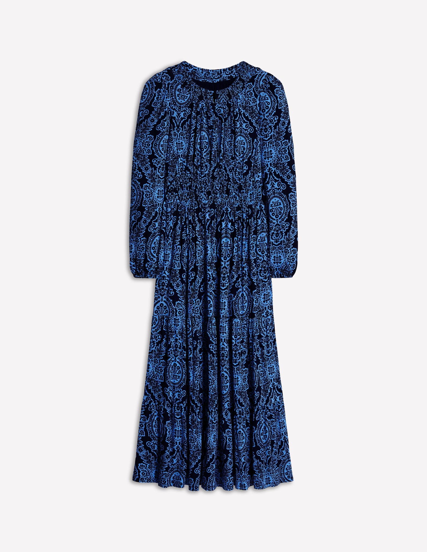 Smock Tiered Jersey Midi Dress-Forget-me-not, Opulent Vine