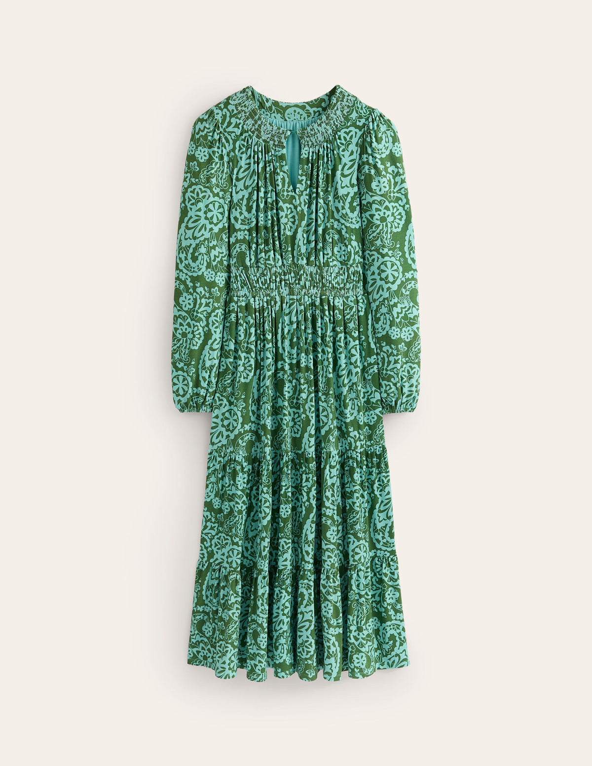 Smock Tiered Jersey Midi Dress-Brook, Paisley Cascade - Image 5