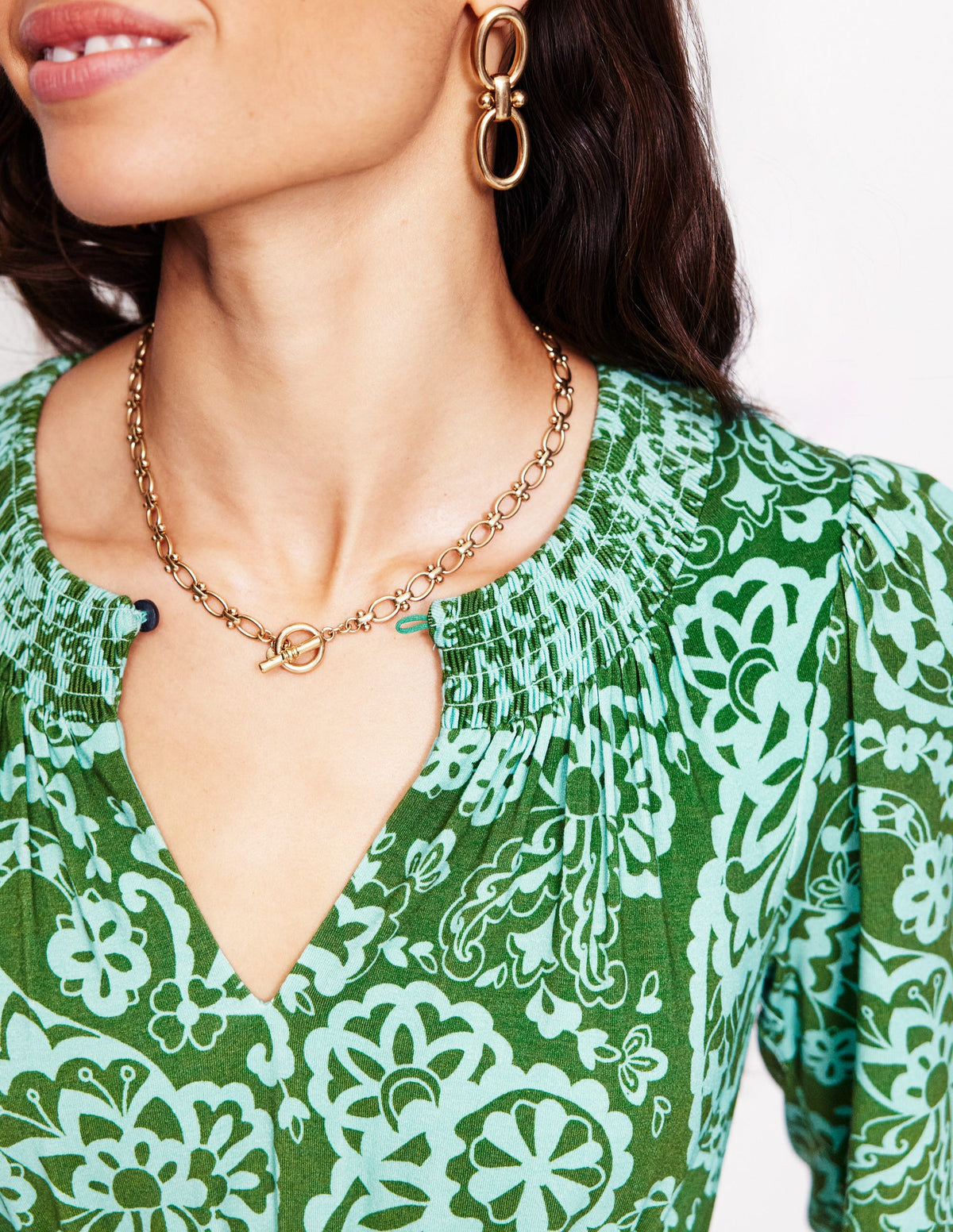 Smock Tiered Jersey Midi Dress-Brook, Paisley Cascade - Image 2