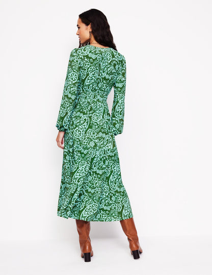 Smock Tiered Jersey Midi Dress-Brook, Paisley Cascade