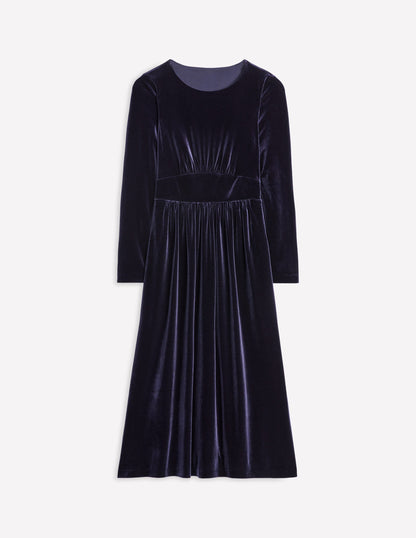 Thea Velvet Jersey Midi Dress-Navy