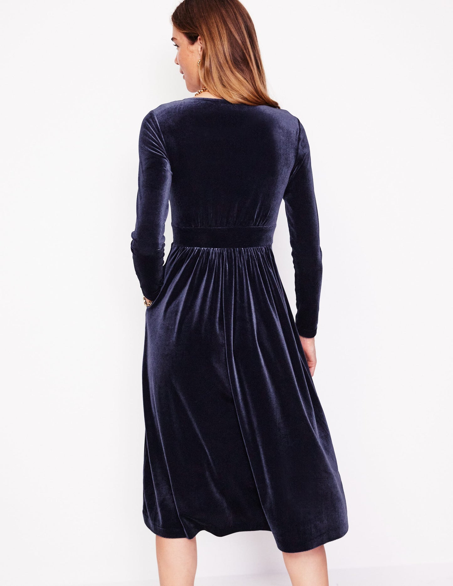 Thea Velvet Jersey Midi Dress-Navy