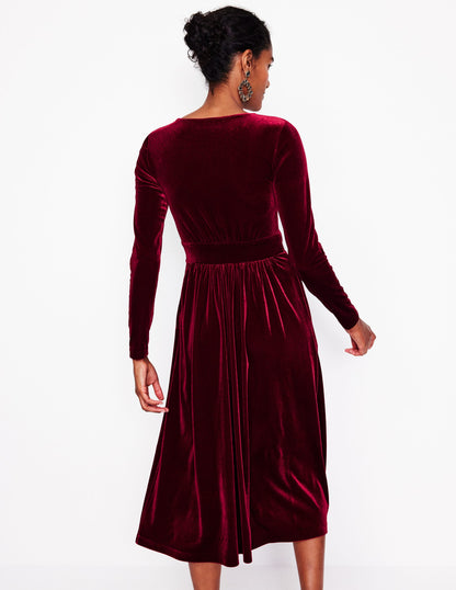 Thea Velvet Midi Dress-Cabernet