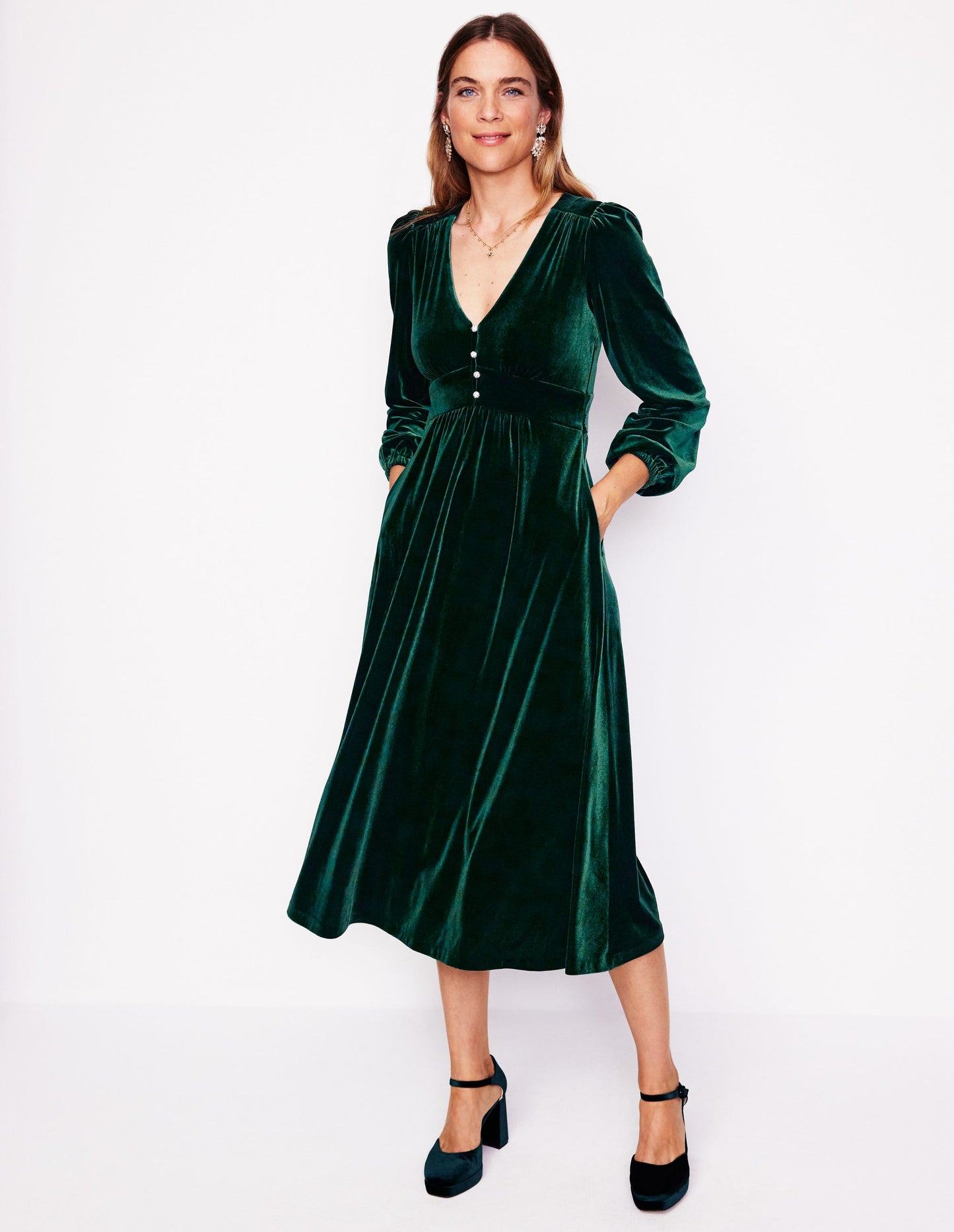 Jocelyn Velvet Tea Dress-Pine