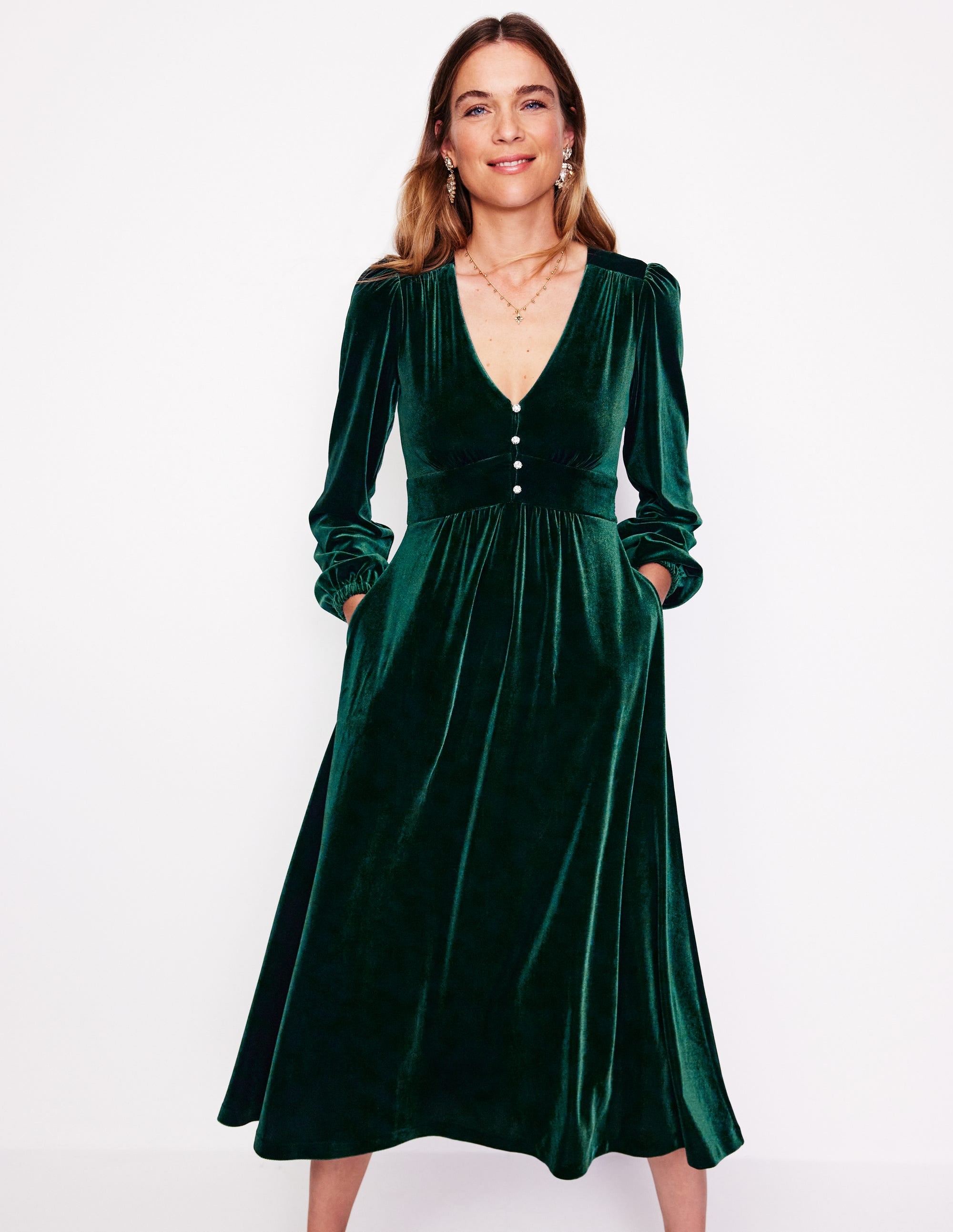 Jocelyn Velvet Tea Dress-Pine - Image 4