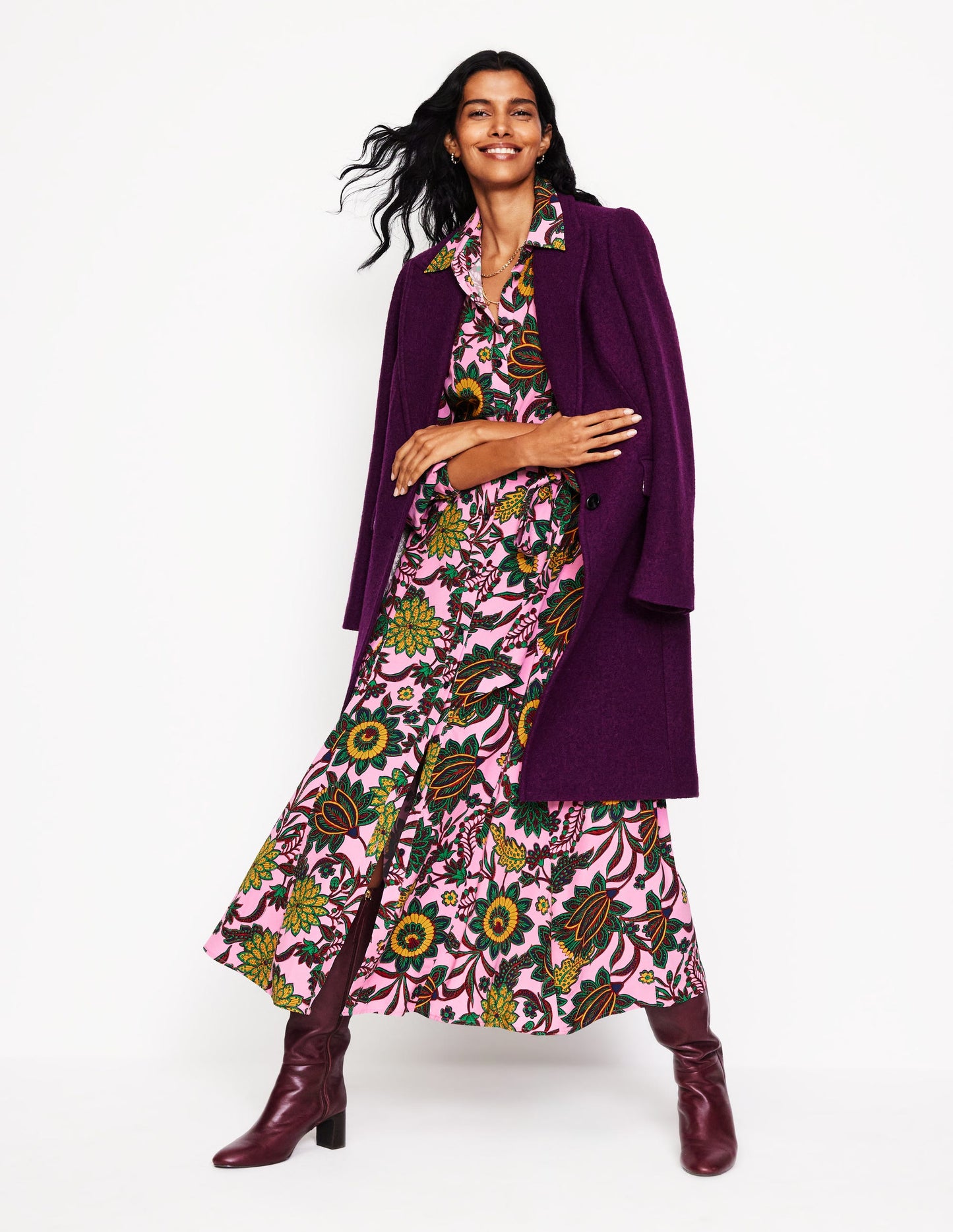 Martha Godet Maxi Shirt Dress-Mauve Mist, Ornate Bud