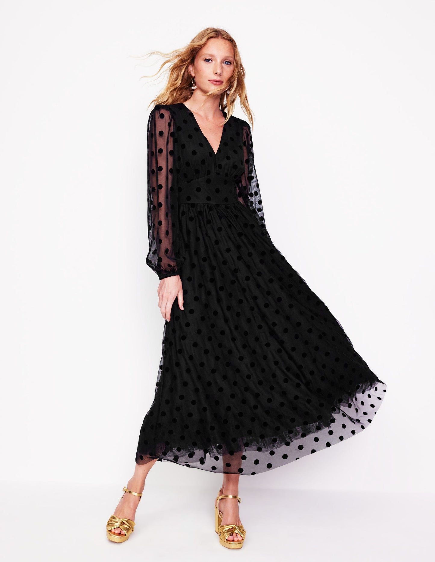 Christina Tulle Midi Dress-Black, Spots