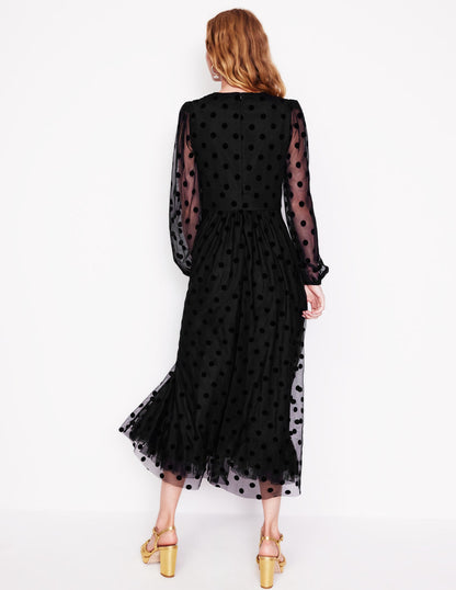 Christina Tulle Midi Dress-Black, Spots