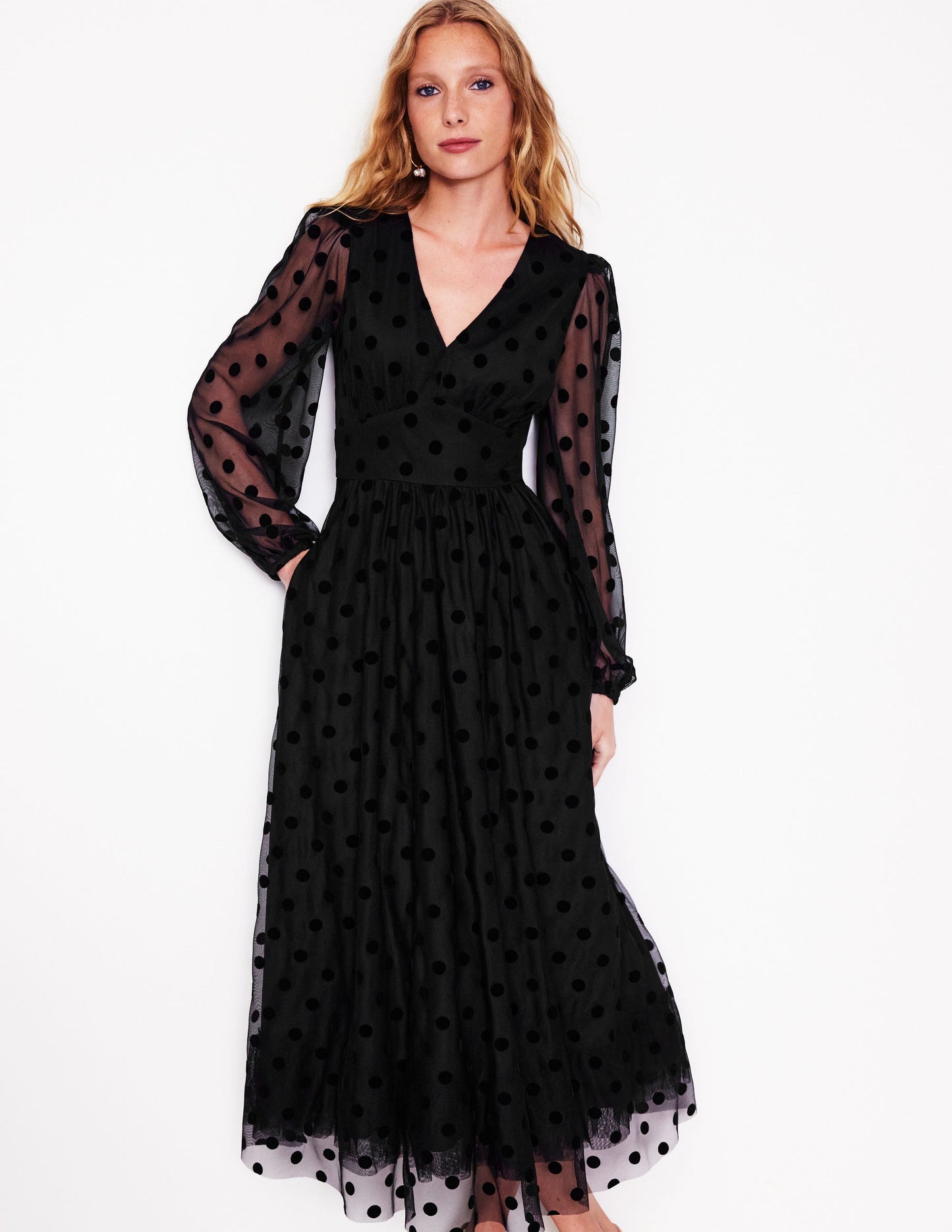 Christina Tulle Midi Dress-Black, Spots