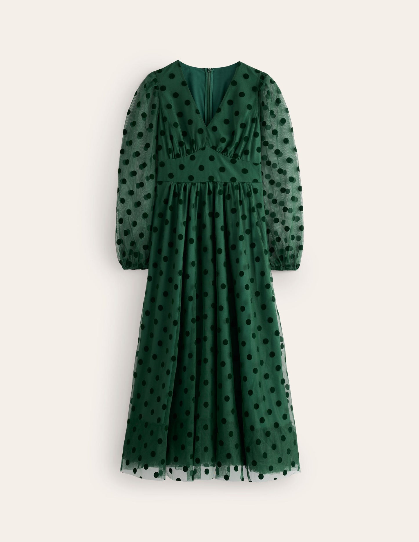 Christina Tulle Midi Dress-Green, Spots