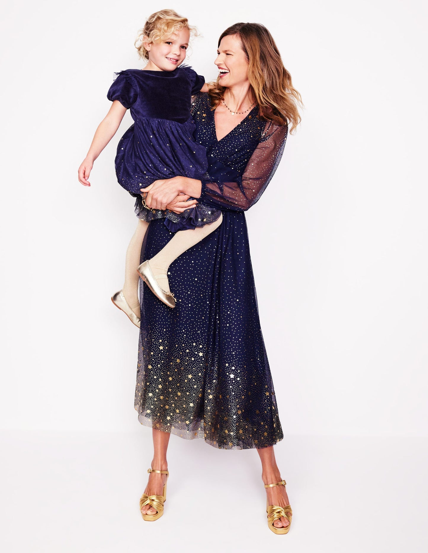 Christina Tulle Midi Dress-Navy, Foil Scattered Stars