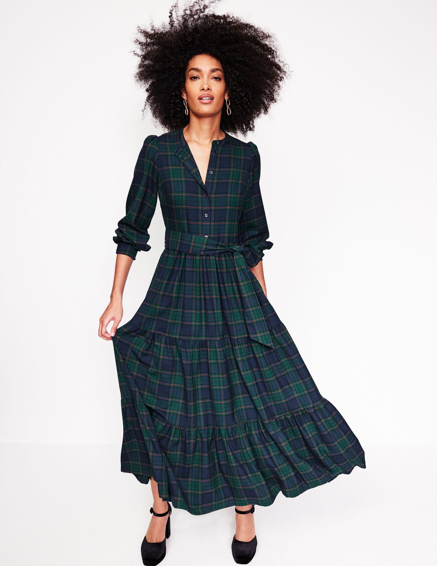 green and navy tartan dress The Fenton Plaid Midi Dress in Navy + Green Piper & Scoot