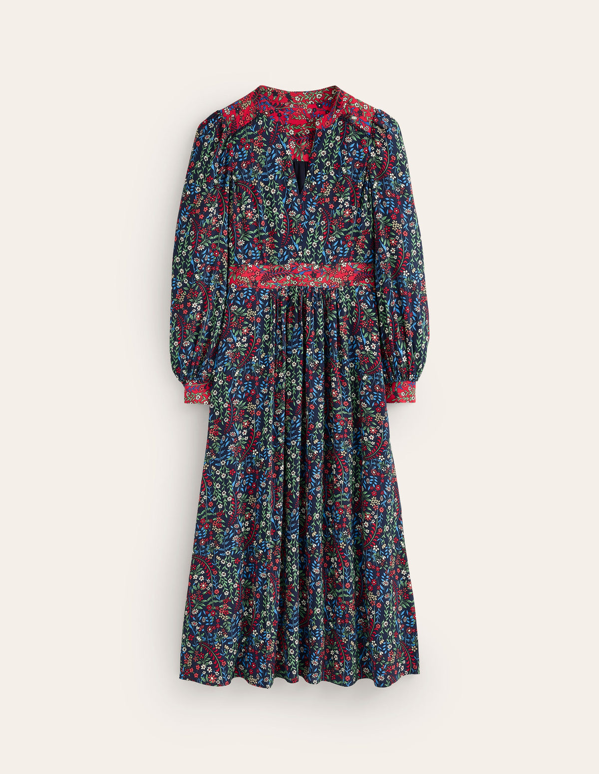 Zoe Trim Detail Midi Dress-French Navy, Foliage Bud - Image 5