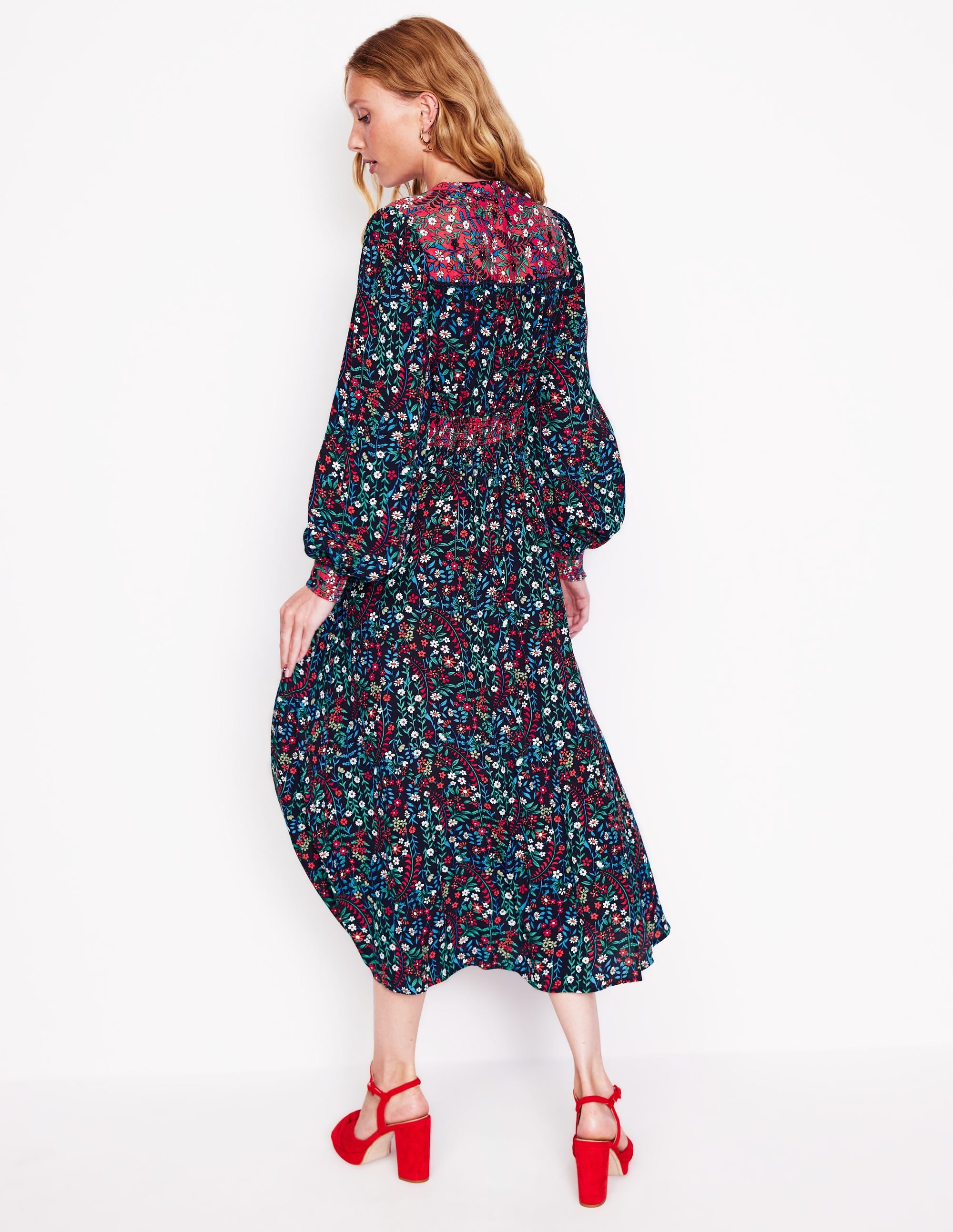 Zoe Trim Detail Midi Dress-French Navy, Foliage Bud - Image 3