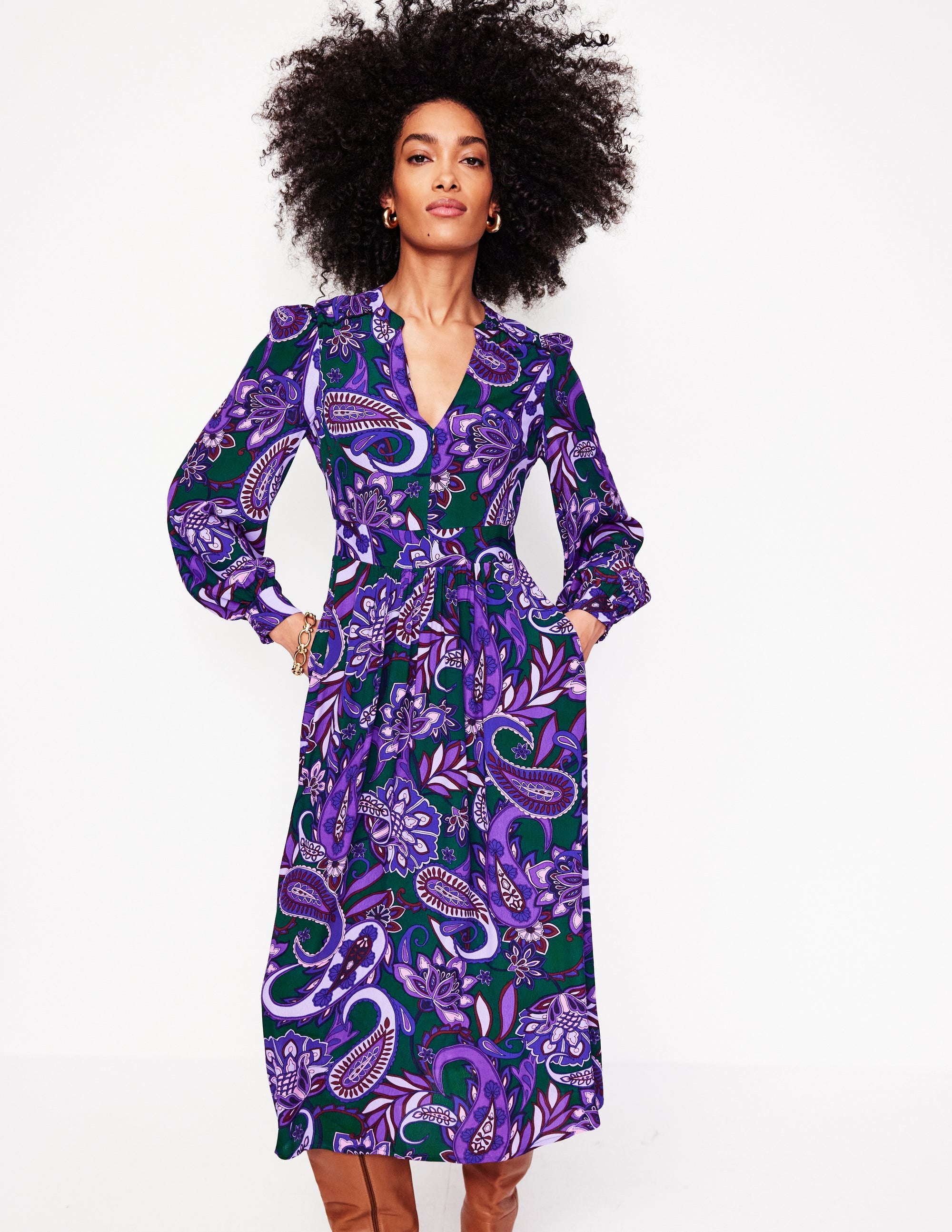 Zoe Trim Detail Midi Dress-Ameythyst, Paisley Fusion - Image 1