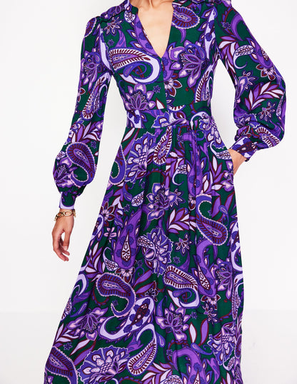 Zoe Trim Detail Midi Dress-Ameythyst, Paisley Fusion