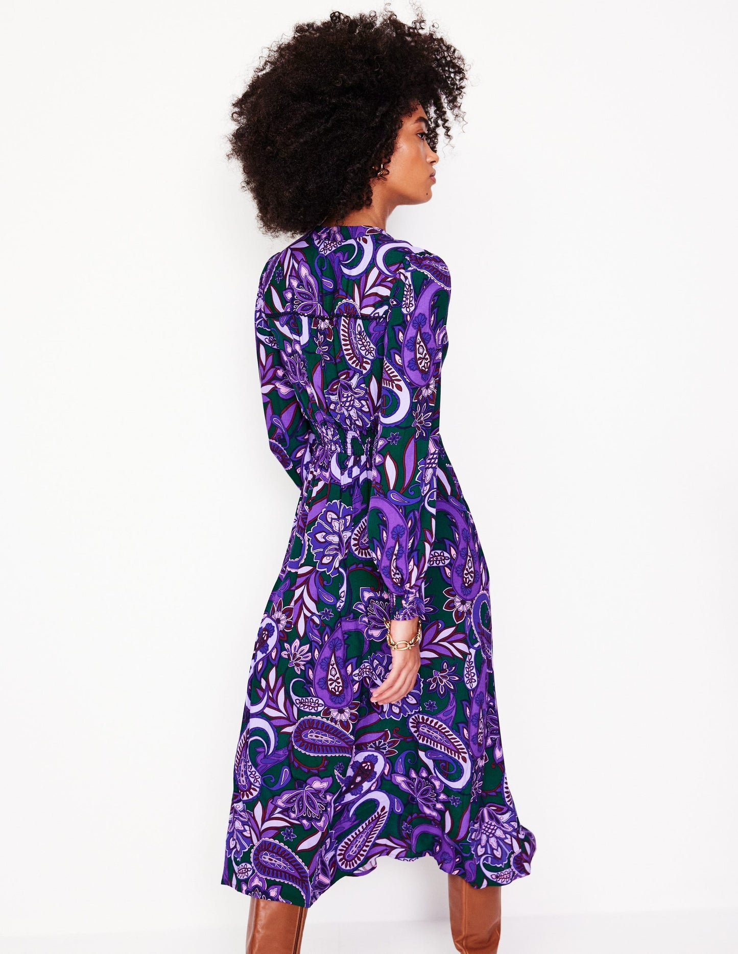 Zoe Trim Detail Midi Dress-Ameythyst, Paisley Fusion