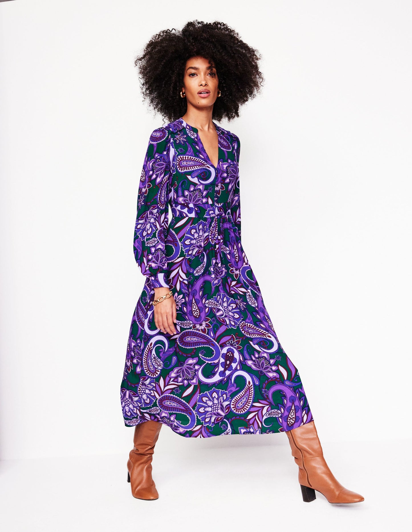 Zoe Trim Detail Midi Dress-Ameythyst, Paisley Fusion