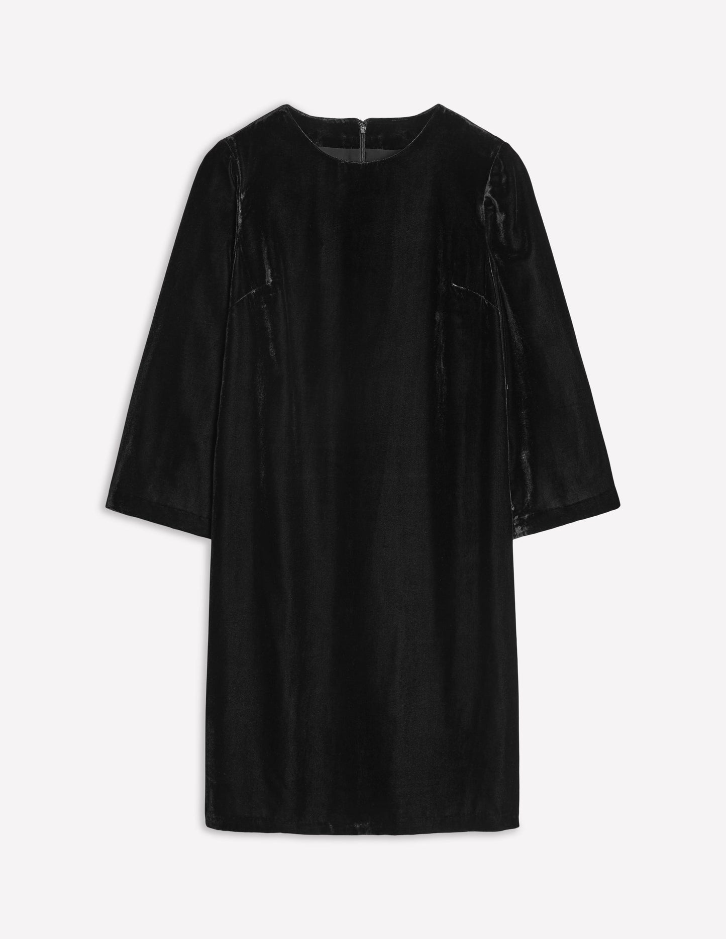 Long Sleeve Velvet Shift Dress-Black