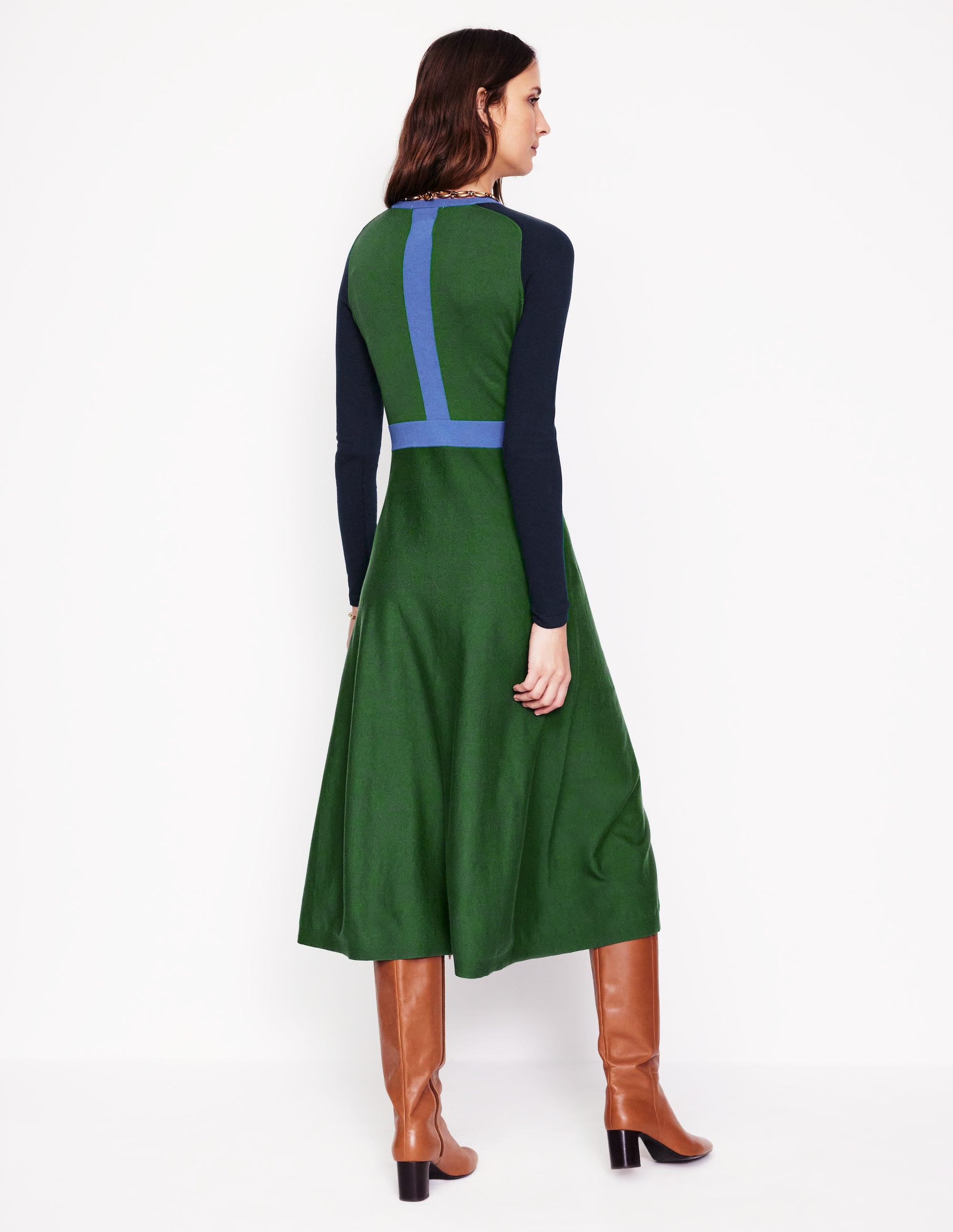 Marta Knitted Midi Dress-Pine, Navy Colourblock - Image 3