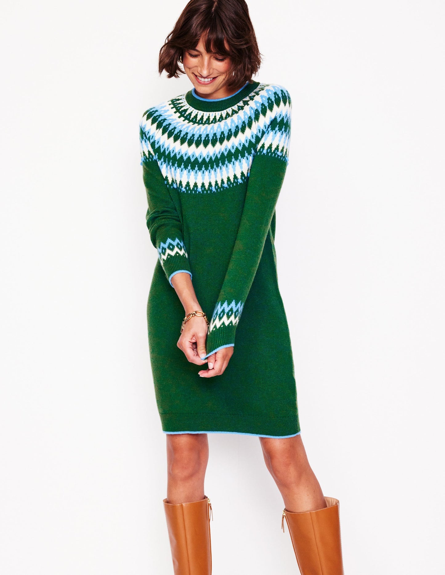 Eleanor Fair Isle Dress-Pine, Fair Isle