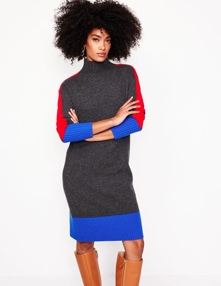 Jessica Merino Knitted Dress-Charcoal Colorblock