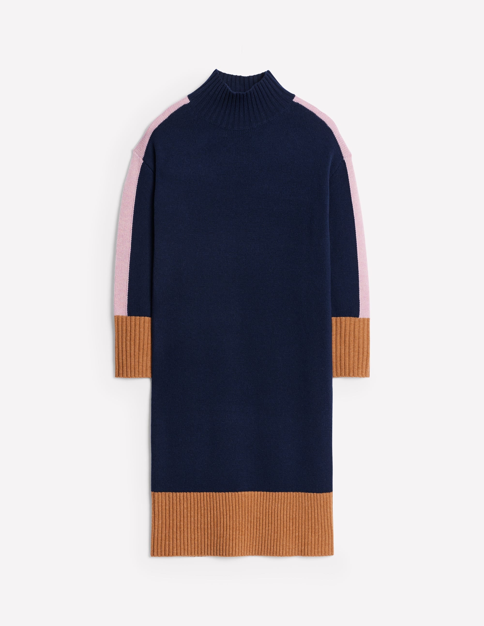 Merino Knitted Dress-Navy Colourblock - Image 5