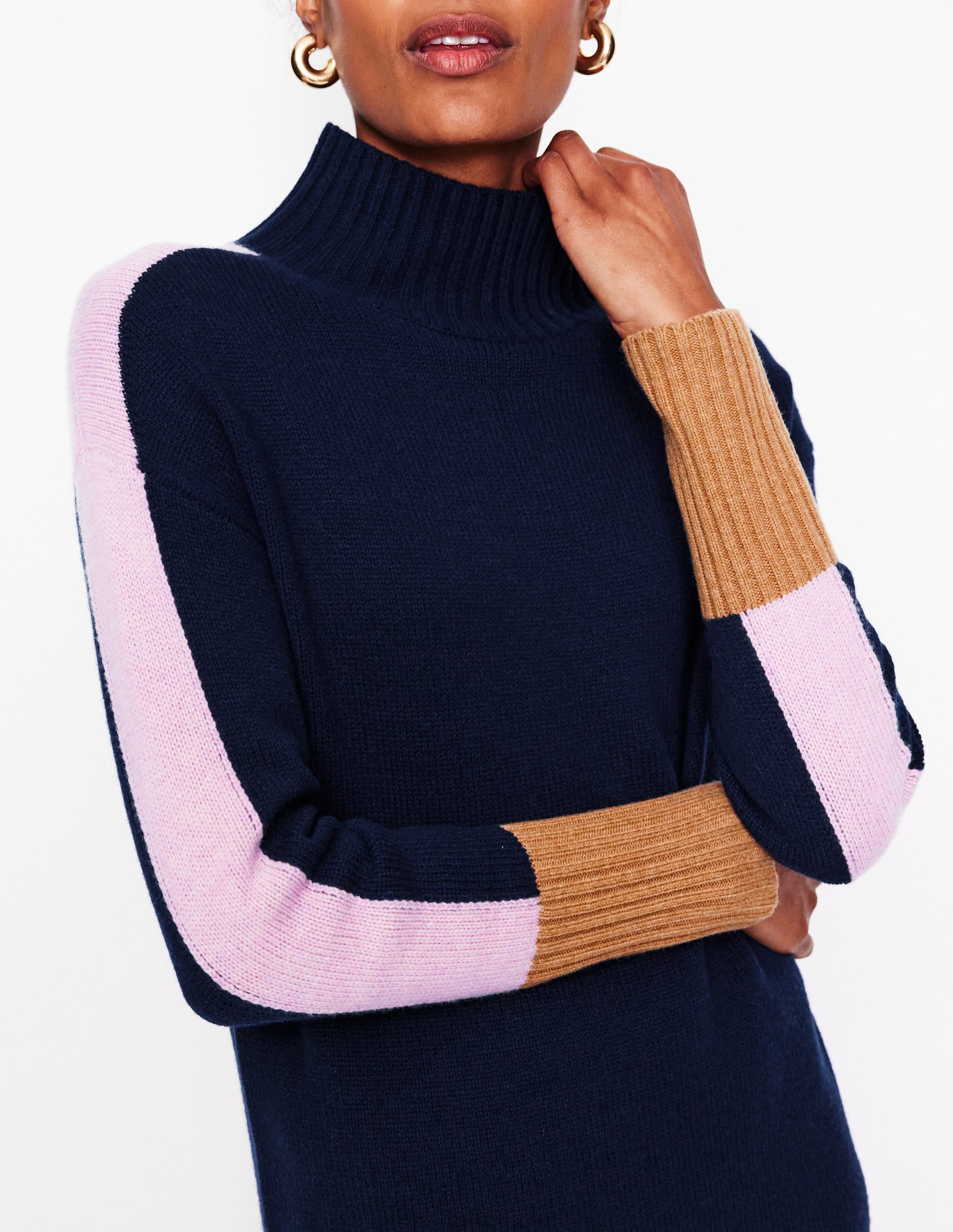 Merino Knitted Dress-Navy Colourblock - Image 2