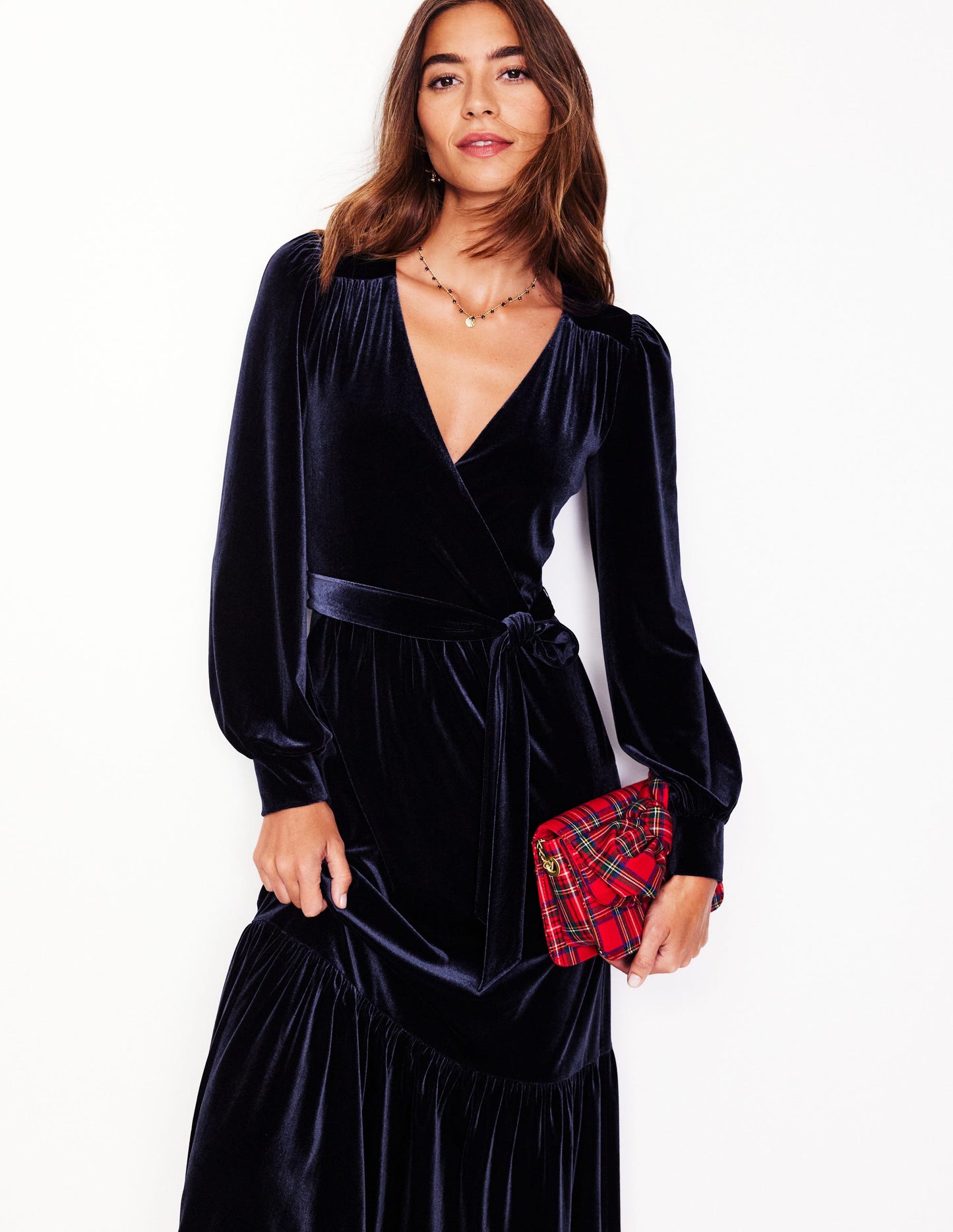 Ophelia Velvet Midi Wrap Dress-Navy