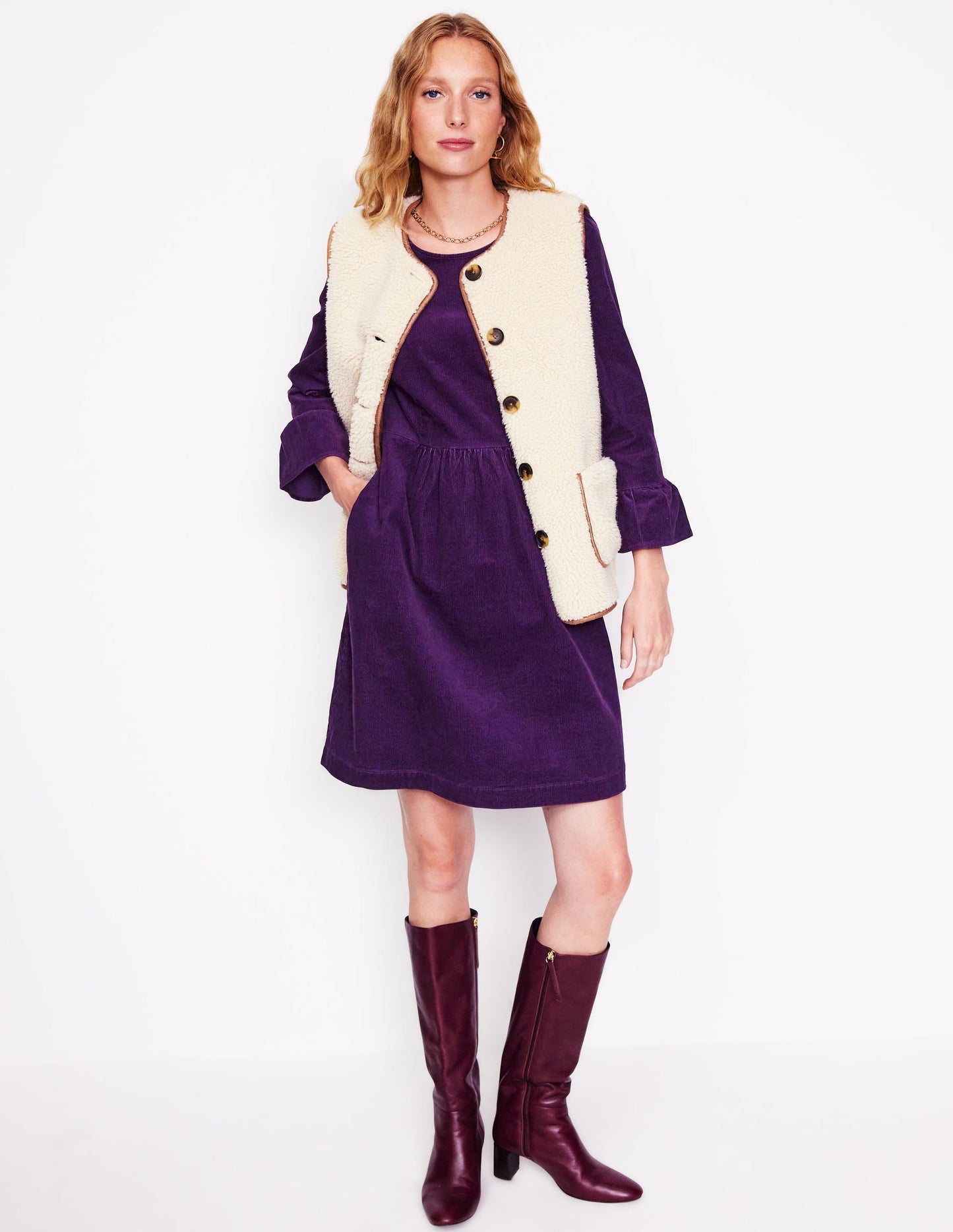 Ora Short Cord Dress-Damson