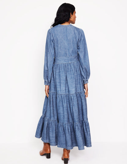 Alba Denim Maxi Dress-Light Vintage Denim